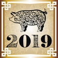 Happy new year, pig 2019, Chinese new year greetings. Royalty Free Stock Photo